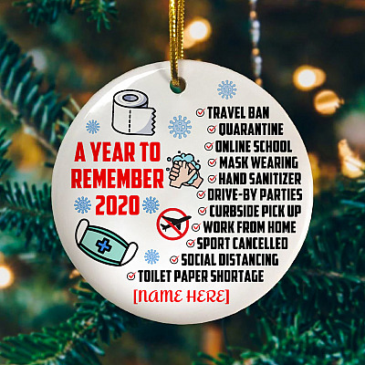 Alternative view of Personalized A Year To Remember The New Normal Christmas Ornament - Holiday Flat Circle Ornament