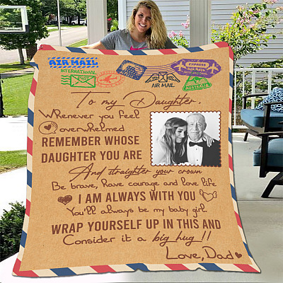 Alternative view of Personalized Custom Photo Image From Dad To My Daughter Airmail Letter Fleece Blanket - Mink Sherpa Blanket