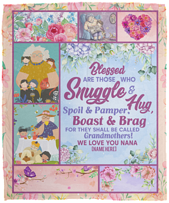 Personalized Love You Grandma Fleece Blanket - Blessed Those Who Snuggle And Hug Mink Blanket - Woven Blanket, White, Cozy Plush Fleece Blanket - 50x60