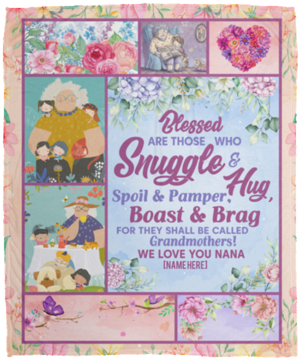 Personalized Love You Grandma Fleece Blanket - Blessed Those Who Snuggle And Hug Mink Blanket - Woven Blanket, White, Cozy Plush Fleece Blanket - 50x60