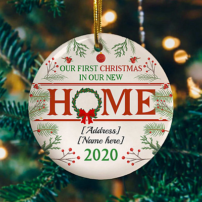 Alternative view of Personalized Our First Christmas In Our New Home 2020 Circle Ornament - Holiday Family Decoration Gift