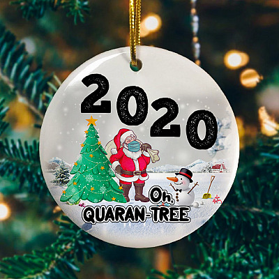 Alternative view of 2020 Santa Oh Quaran-tree Decorative Christmas Ornament - Holiday Flat Circle Ornament