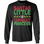 Funny Naughty Christmas Shirts For Women - Santa Little Cumslut Princess Sweatshirts - Long Sleeves Shirts, Black, Long Sleeve