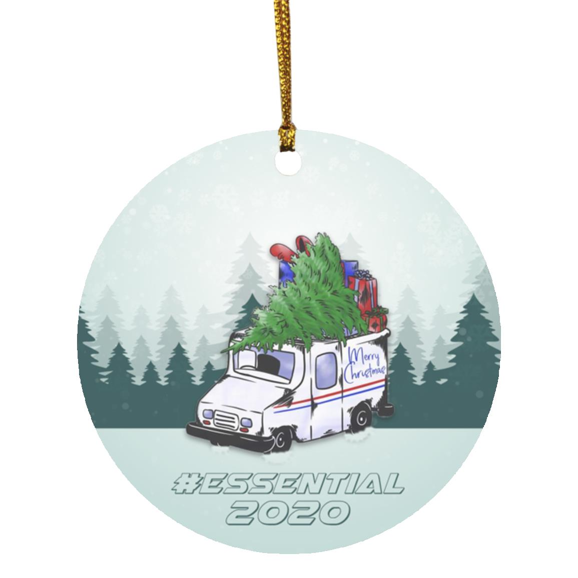 7O. Mail Truck, White, Circle Ornament