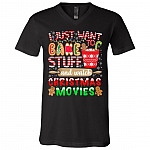 I Just Want To Bake Stuff And Watch Christmas Movies T-Shirts - V-Neck Tees - Youth Tee, Black, V-Neck T-Shirt