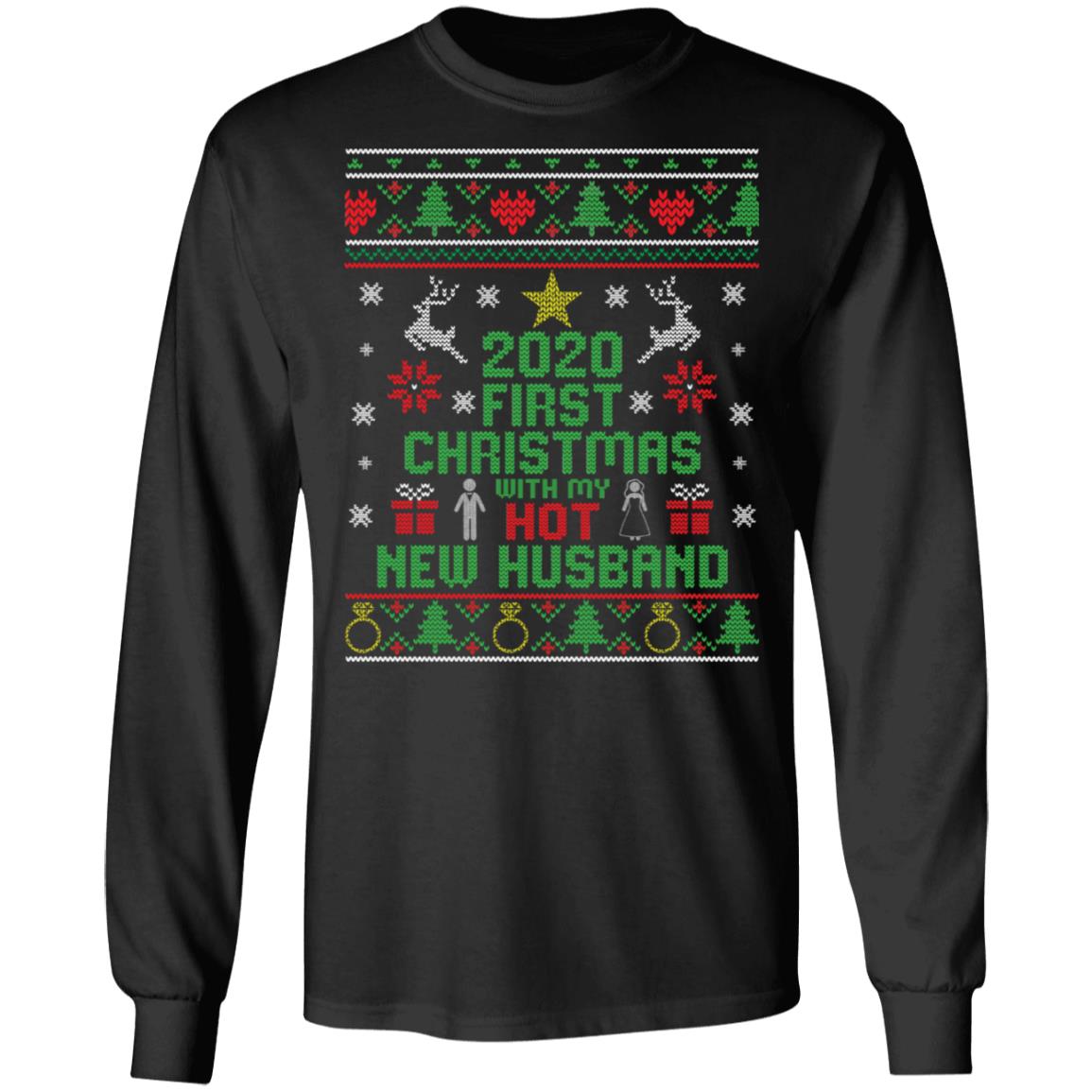 2020 First Christmas With My Husband Hoodie, Black, Long Sleeve