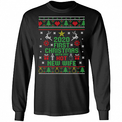 2020 First Christmas With My Wife Hoodie, Black, Long Sleeve