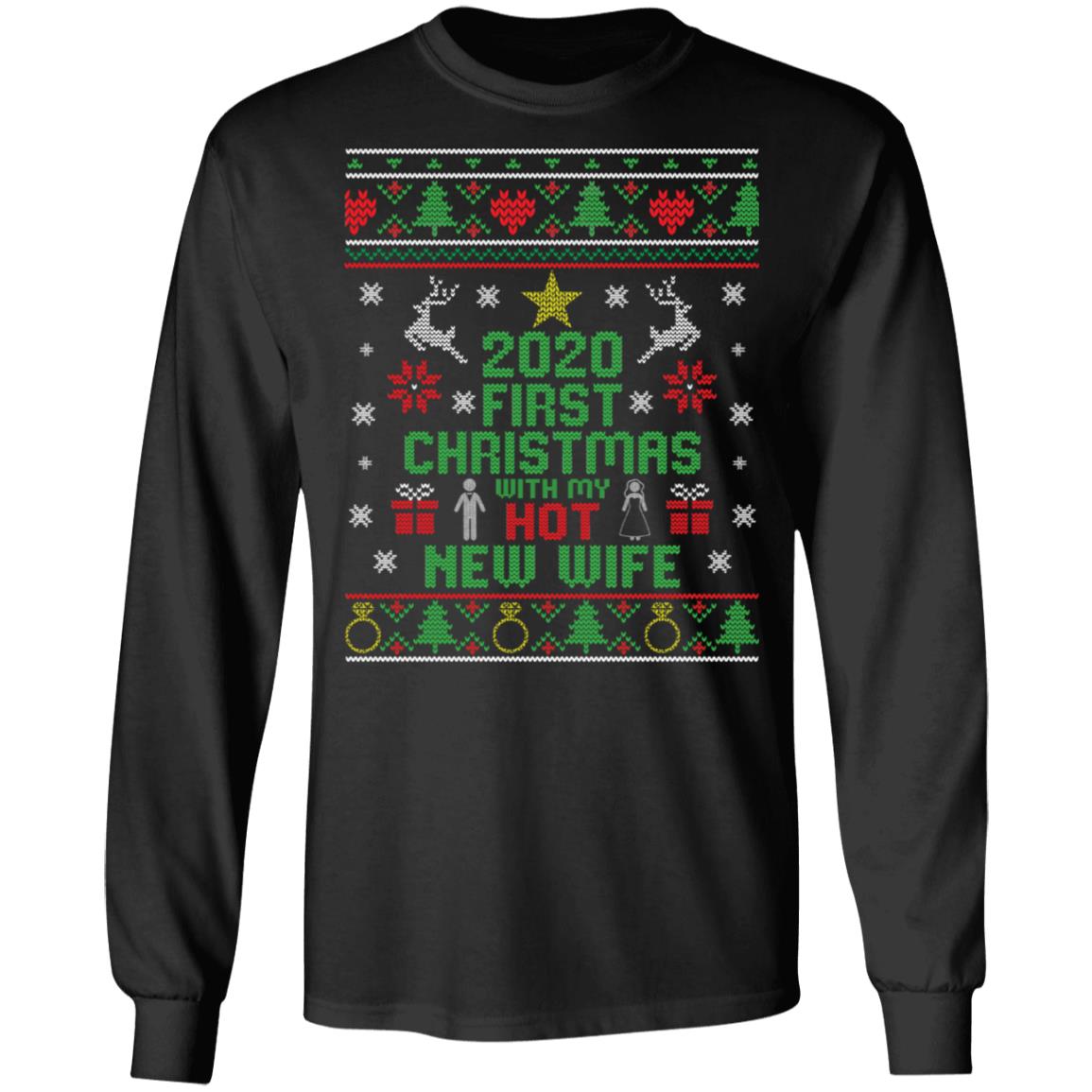2020 First Christmas With My Wife Hoodie, Black, Long Sleeve