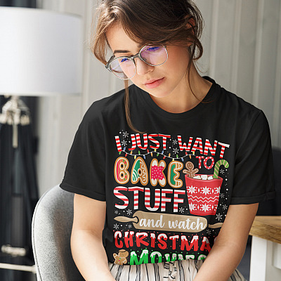 Alternative view of I Just Want To Bake Stuff And Watch Christmas Movies T-Shirts - V-Neck Tees - Youth Tee