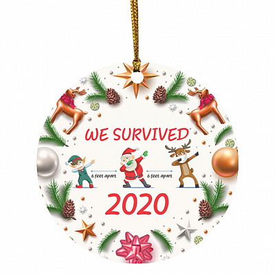 2O. We Survived We Survived 2020 6 Feet Apart Ornament, White, Circle Ornament