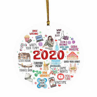 20TR. 2020 events 2020 Pandemic Quarantine Ornament, White, Circle Ornament