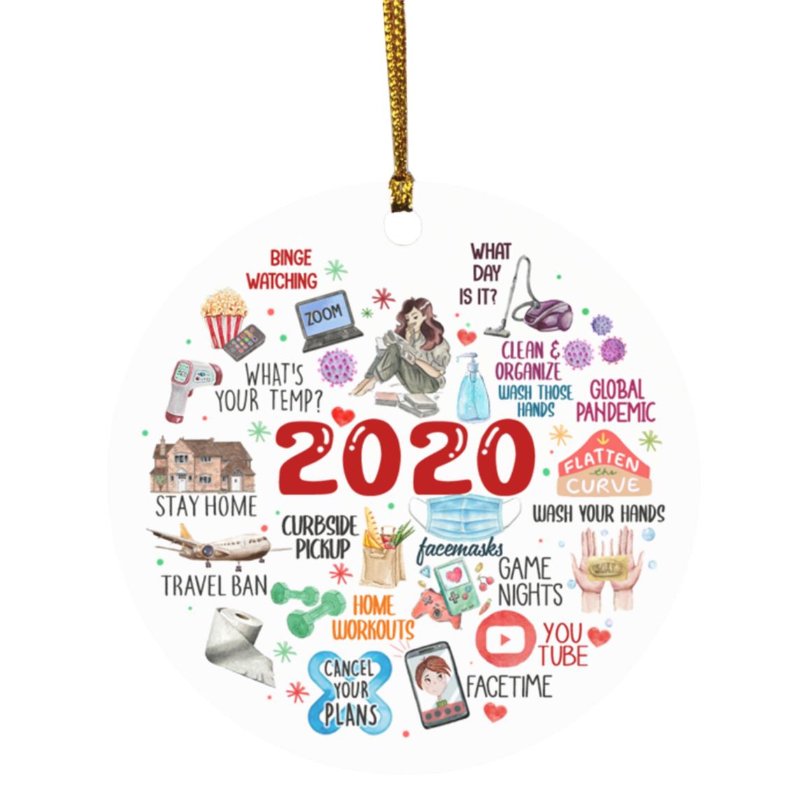 20TR. 2020 events 2020 Pandemic Quarantine Ornament, White, Circle Ornament