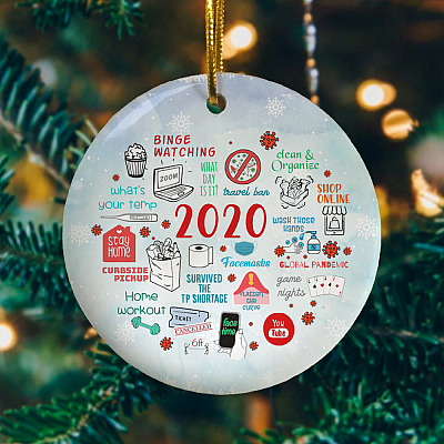 Alternative view of Christmas 2020 A Year To Remember Decorative Christmas Ornament - Holiday Flat Circle Ornament