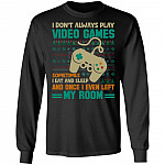 I Don't Always Play Video Games Meme Ugly Christmas Hoodie Sweatshirt - Merry Christmas Video Game T-Shirt, Black, Long Sleeve