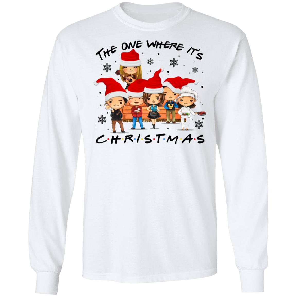 The One Where It's Christmas Friends Memes Hoodie Sweatshirt - Merry Christmas Friends Party Saying T-Shirt, White, Long Sleeve