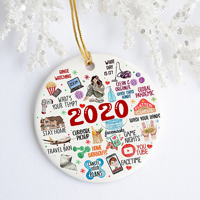 Alternative view of 2020 Pandemic Quarantine Christmas Flat Holiday Circle Ornament Keepsake