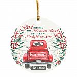 Personalized God Blessed the Broken Road Red Truck Christmas Ornament Keepsake - Holiday Flat Circle Ornament, White, Circle Ornament