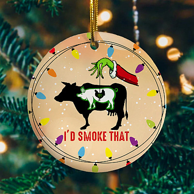 Alternative view of I'd Smoke That Vintage Funny BBQ Grilling Party Christmas Ornament - Funny Smoking Cigar Xmas Party Keepsake