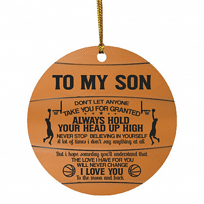 Basketball To My Son Ornament, White, Circle Ornament