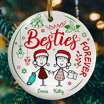 Alternative view of Personalized Besties Best Friends Forever 2020 Christmas Customized Decorative Holiday Circle Ornament