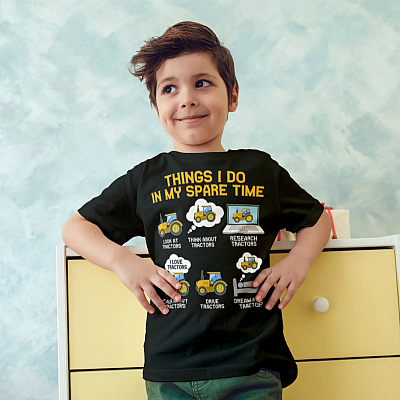 Alternative view of Things I Do In My Spare Time Tractor Farmer Youth T-Shirt - Funny Tractor Driver Youth Tee Shirt