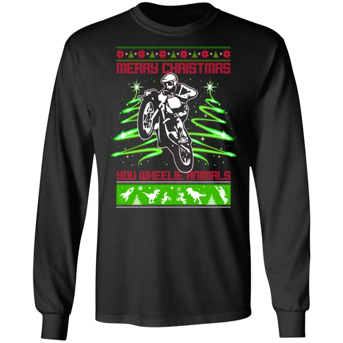1N.Merry Christmas You Wheelie Animals(6), Black, Long Sleeve