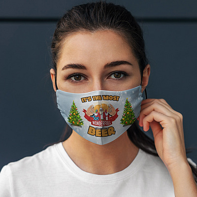 Alternative view of It's the Most Wonderful Time for A Beer Santa Christmas Reusable Custom Printed Cloth Face Mask Cover
