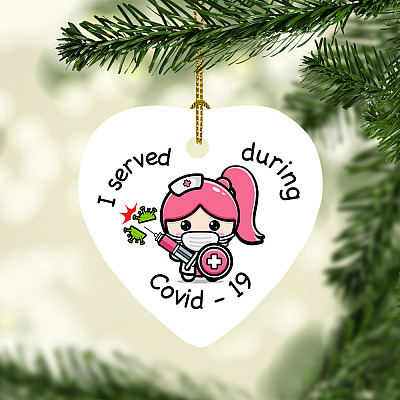 Alternative view of Nurse 2020 Christmas Heart Ornament - I Served During Covid 19 Holiday Decoration Gift
