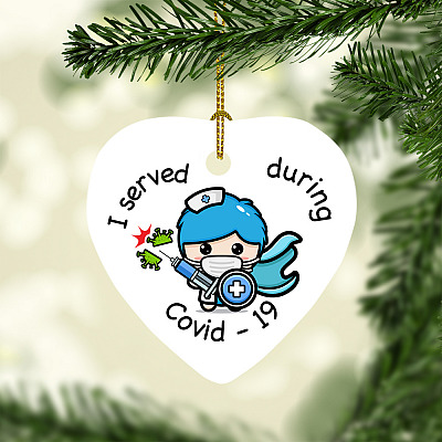 Alternative view of Male Nurse 2020 Christmas Heart Ornament - I Served During Covid 19 Holiday Decoration Gift
