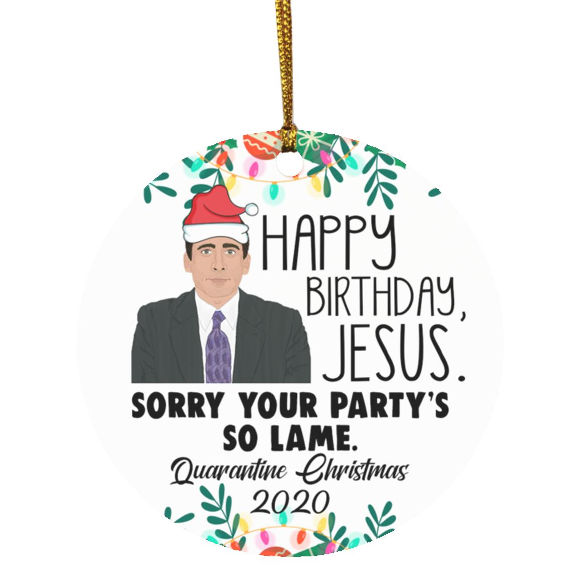 2VT. Michael Scott Happy Birthday Jesus, White, Circle Ornament 2VT. Michael Scott Happy Birthday Jesus, White, Circle Ornament