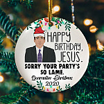 2VT. Michael Scott Happy Birthday Jesus ornament mockup