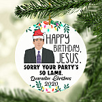 2VT. Michael Scott Happy Birthday Jesus ornament mockup2