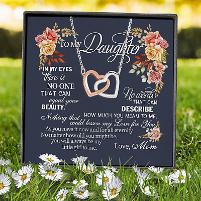Mom To My Daughter In My Eyes There Is No One That Can Equal Your Beauty Joined Interlocking Hearts Pendant Necklace