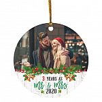 Personalized Photo Years As Mr & Mrs, White, Circle Ornament