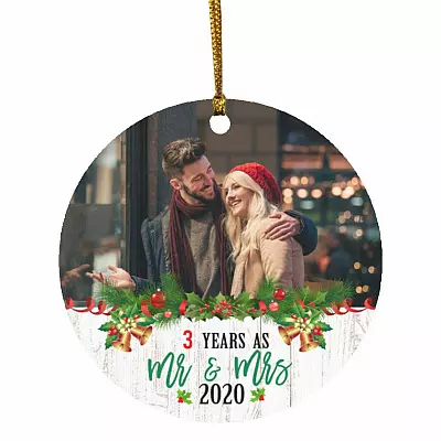 Personalized Photo Years As Mr & Mrs, White, Circle Ornament