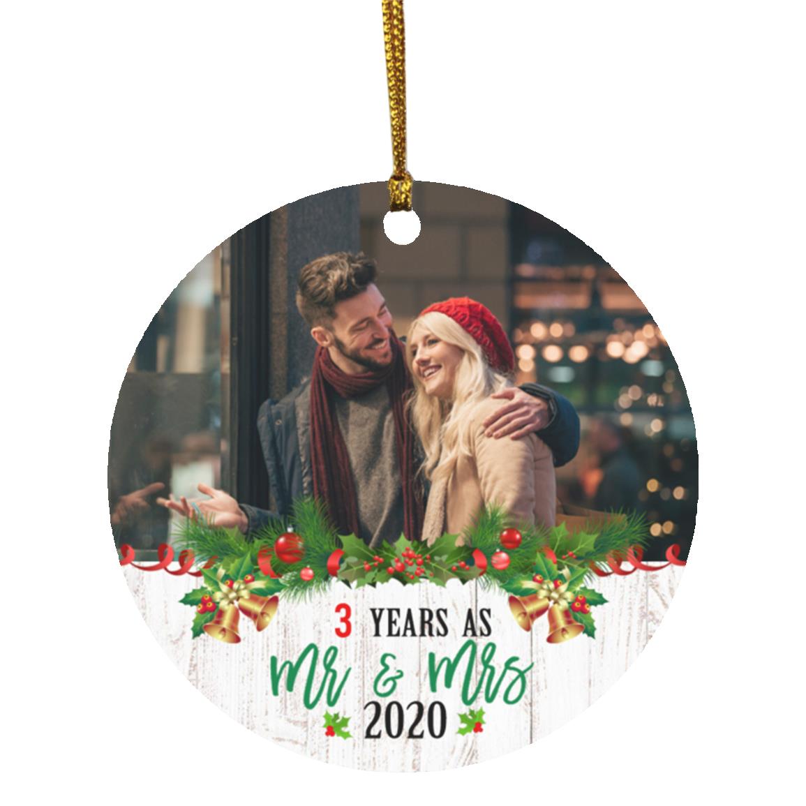 Personalized Photo Years As Mr & Mrs, White, Circle Ornament