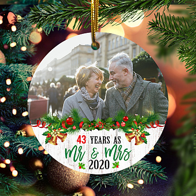 Alternative view of Personalized Photo 2 3 4 5 Years As Mr & Mrs 2020 Circle Ornament Keepsake - Custom Image Christmas Gift