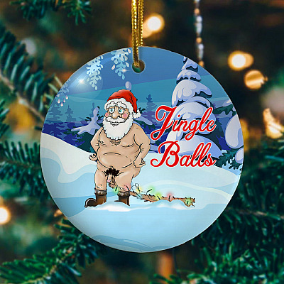 Alternative view of Jingle Balls Decorative Christmas Ornament - Holiday Flat Circle Ornament - Funny Christmas Ornaments 2020
