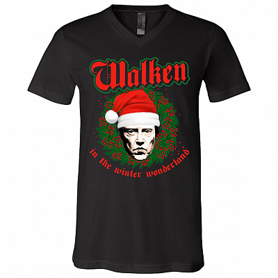 Walken in the Winter Wonderland Funny Christopher Walken Christmas T-Shirt - V Neck, Black, V-Neck T-Shirt