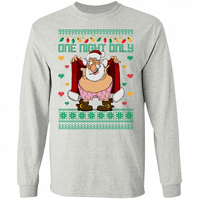 One Night Only Funny Santa Claus Hoodie, Ash, Long Sleeve