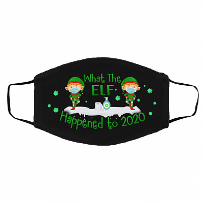 What the Elf Happened Face Mask Cover, White, Cloth Face Cover – Medium/Large