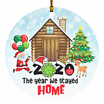 1. 2020 Year Stay Home (6), White, Circle Ornament