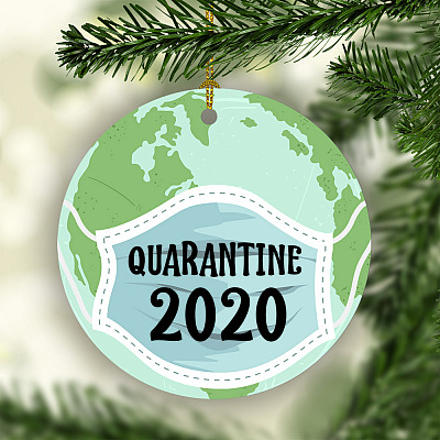 Alternative view of Earth Wearing Mask The Year Of Quarantine Pandemic Christmas Flat Holiday Circle Ornament Keepsake