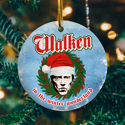 Alternative view of Walken in the Winter Wonderland Funny Christopher Walken Christmas Flat Holiday Circle Ornament Keepsake