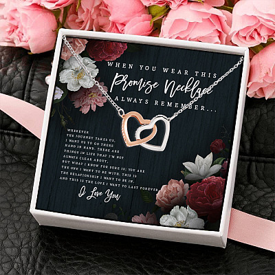 For Girlfriend When You Wear This Promise Necklace Always Remember Joined Interlocking Hearts Pendant Necklace