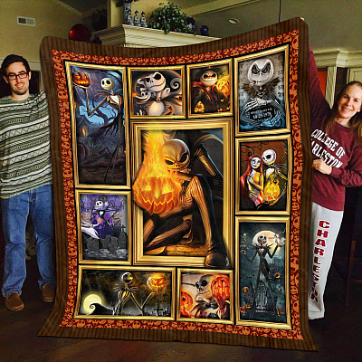Alternative view of Jack Skellington Blanket - Christmas Nightmare Fleece Blanket- Mink Sherpa Blanket - Halloween Blanket