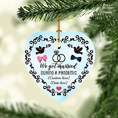 Alternative view of Personalized We Got Married During A Pandemic Newlywed Quarantine Heart Christmas Tree Ornament Keepsake