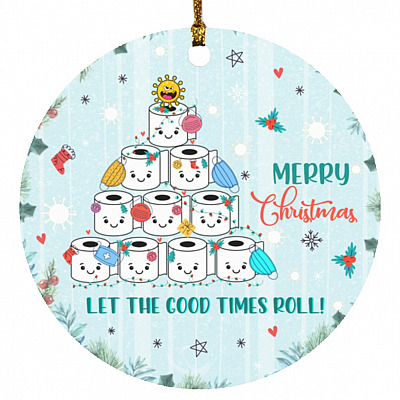 Merry Christmas Ornament, White, Circle Ornament