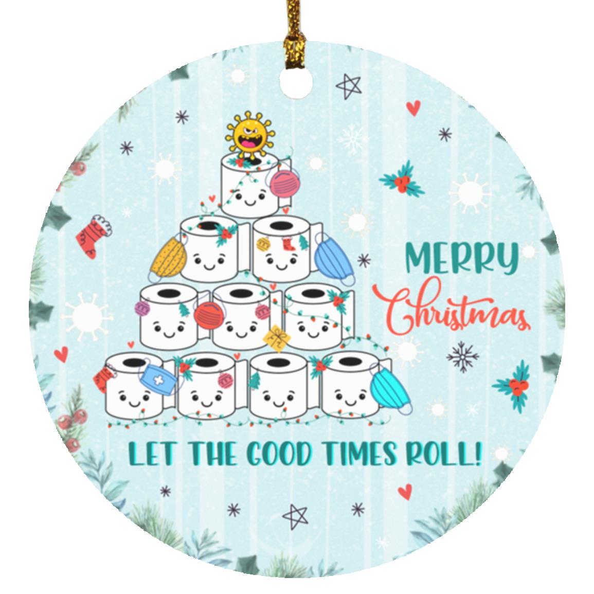 Merry Christmas Ornament, White, Circle Ornament