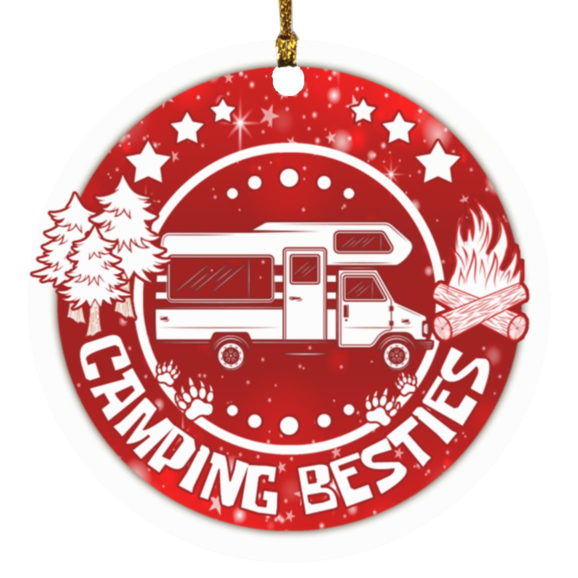 Camping Bestie Circle Christmas, White, Circle Ornament